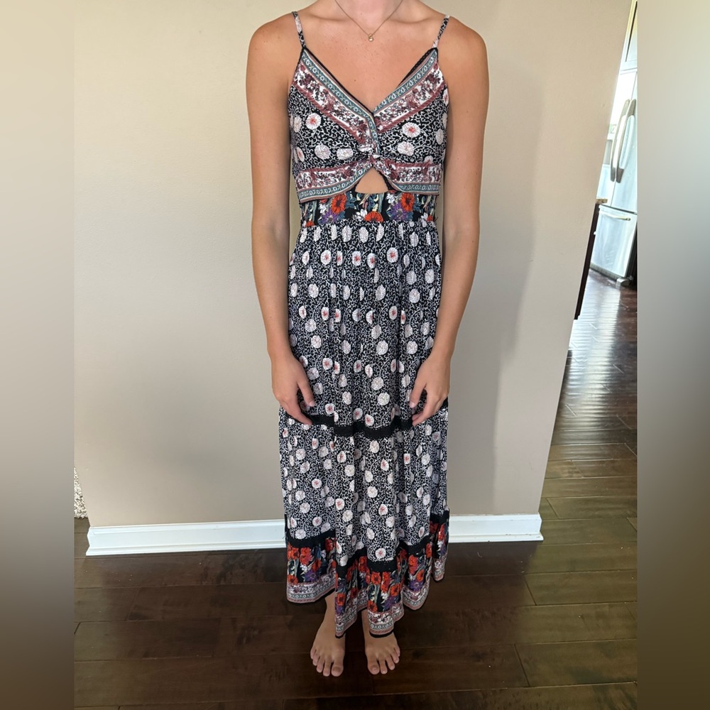 Angie Floral Black and Red Maxi Dress